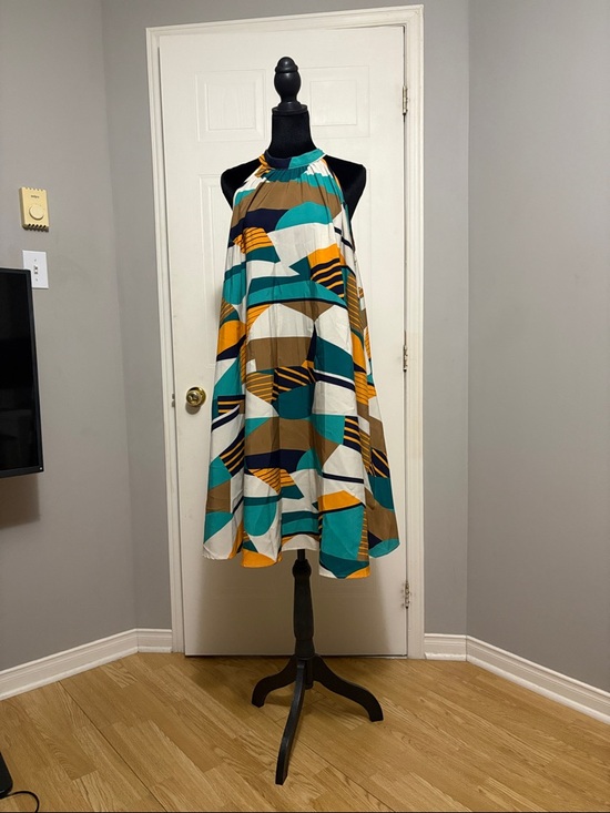 SHEIN Dresses & Skirts - Halter Swing Dress in Teal, Orange and Mustard - Women - Shein Curve 1XL